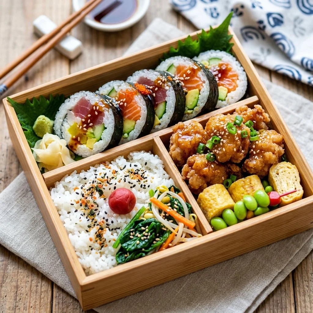 Colorful bento box filled with healthy lunch ideas for meal prep.