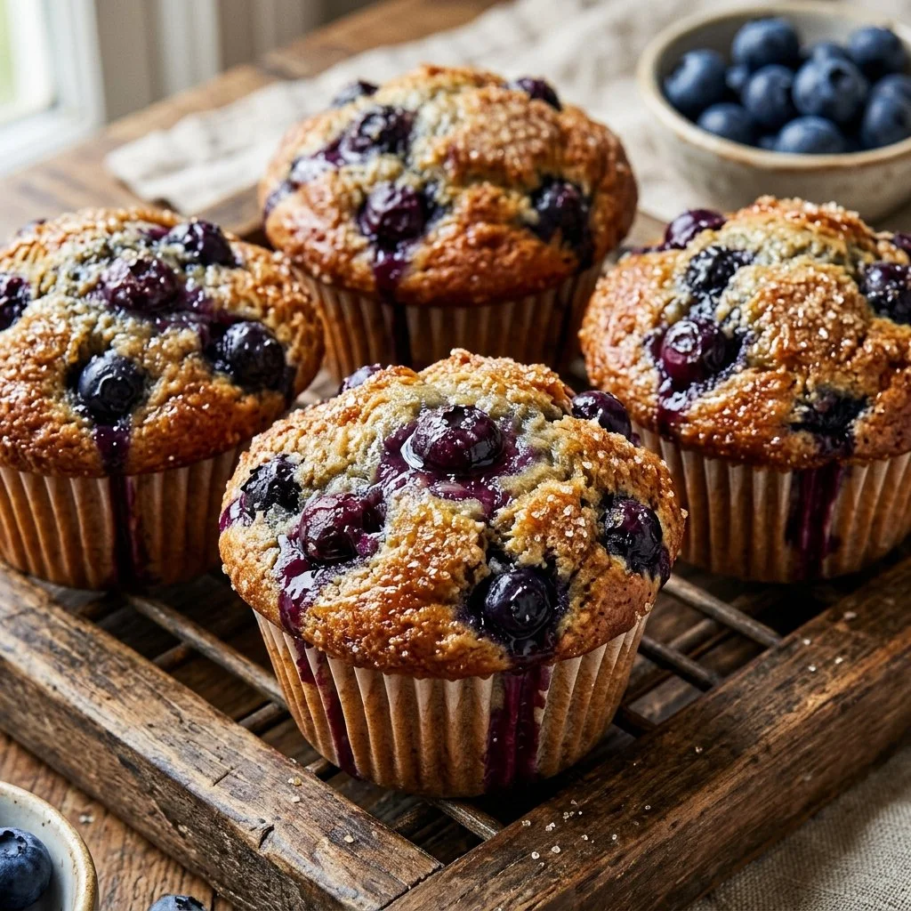 Delicious homemade blueberry muffins fresh out of the oven