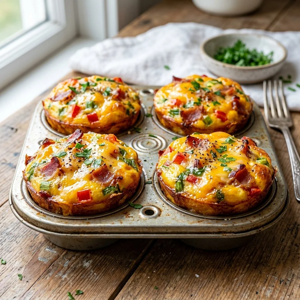 Breakfast Egg Muffins made with vegetables and cheese, ideal for a nutritious meal.