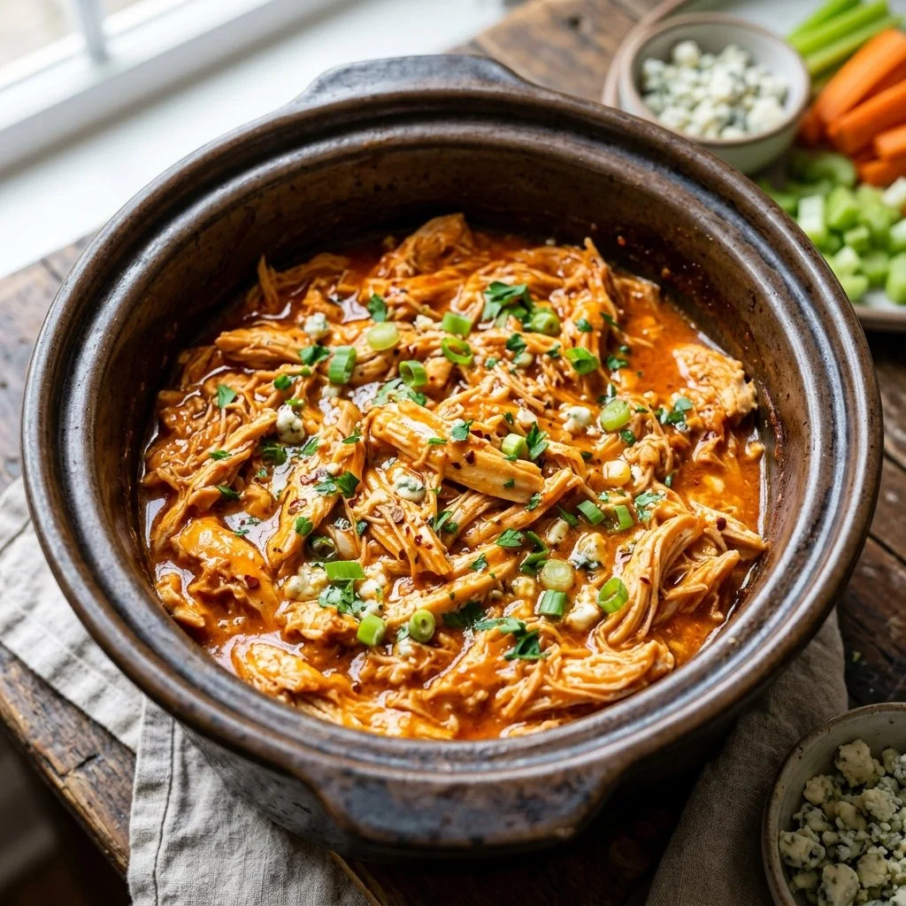 Delicious Buffalo Chicken Slow Cooker Recipe served with fresh garnish