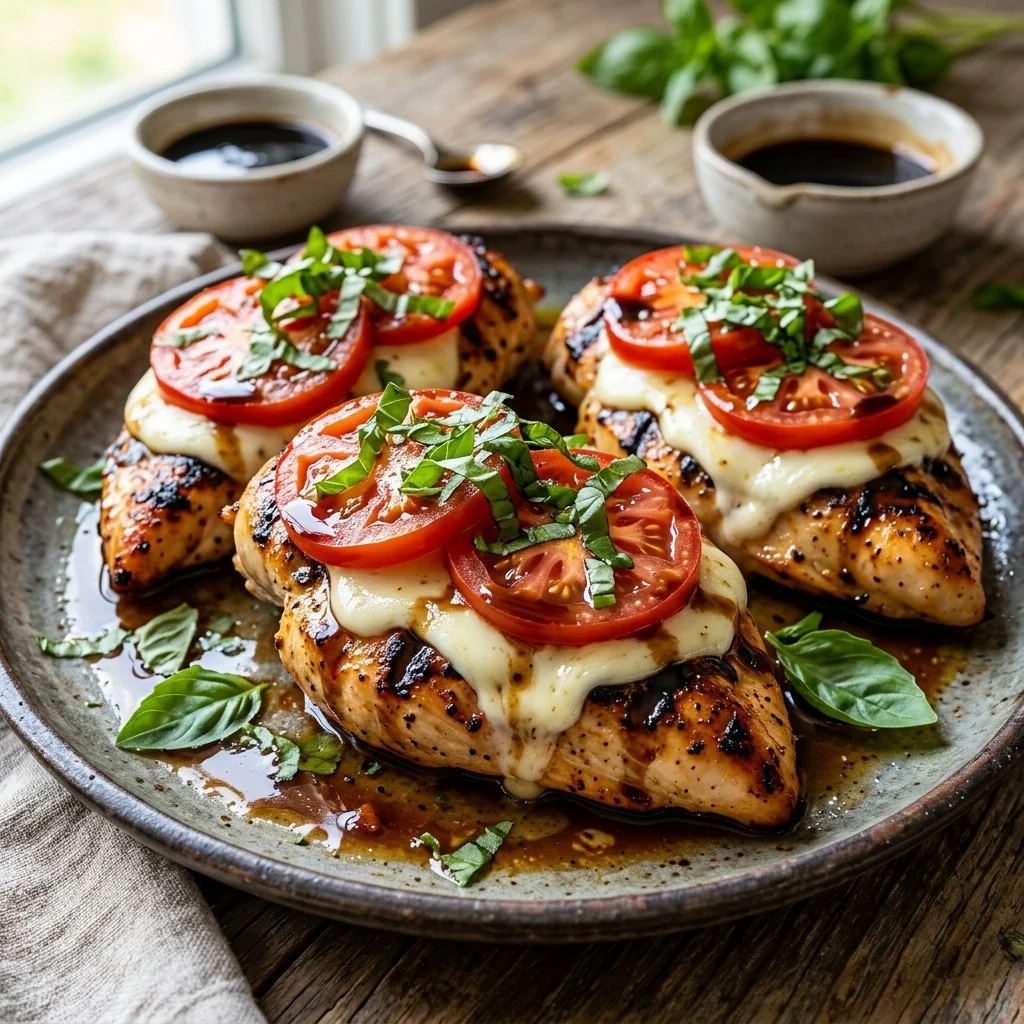 Delicious Caprese Chicken Breasts with tomatoes, mozzarella, and basil