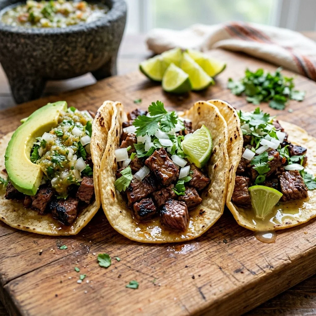 Delicious Carne Asada Tacos with grilled beef and fresh toppings