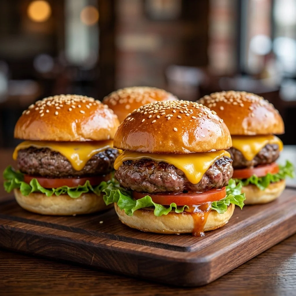 Delicious cheeseburger sliders with melted cheese and fresh toppings