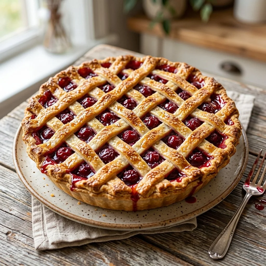 Delicious homemade cherry pie with fresh cherries and flaky crust