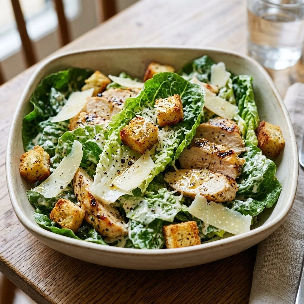 Delicious Chicken Caesar Salad with grilled chicken and romaine lettuce