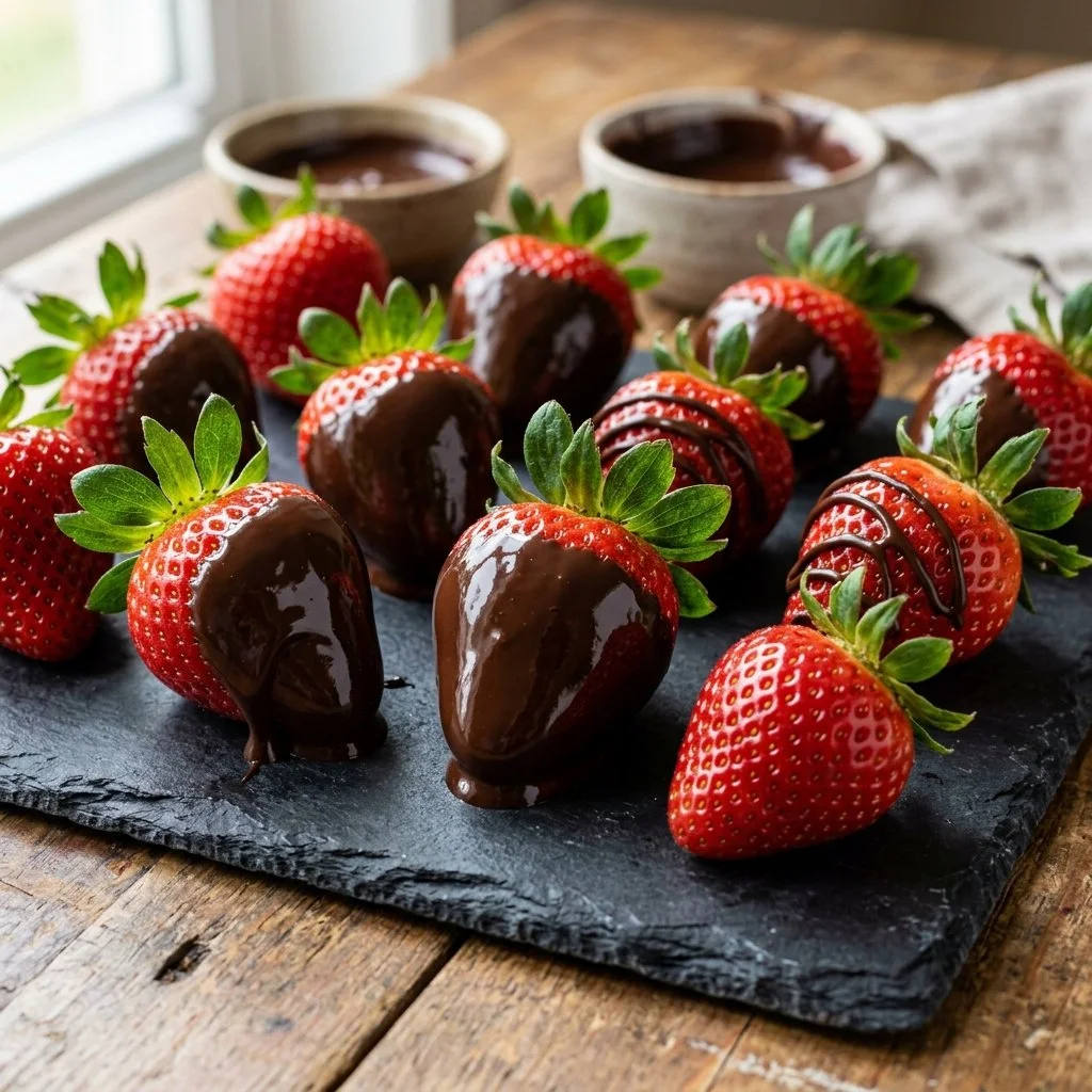 Delicious chocolate covered strawberries ready to enjoy