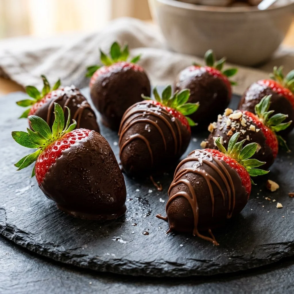 Delicious chocolate dipped strawberries on a plate