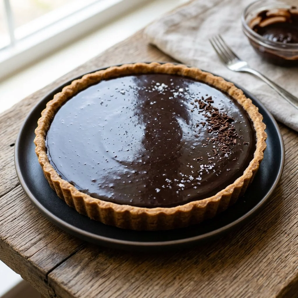 Delicious Chocolate Ganache Tart with a glossy chocolate finish