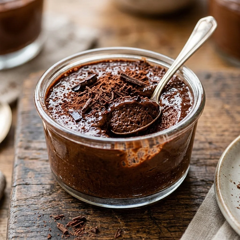 Delicious homemade chocolate mousse served in elegant dessert cups