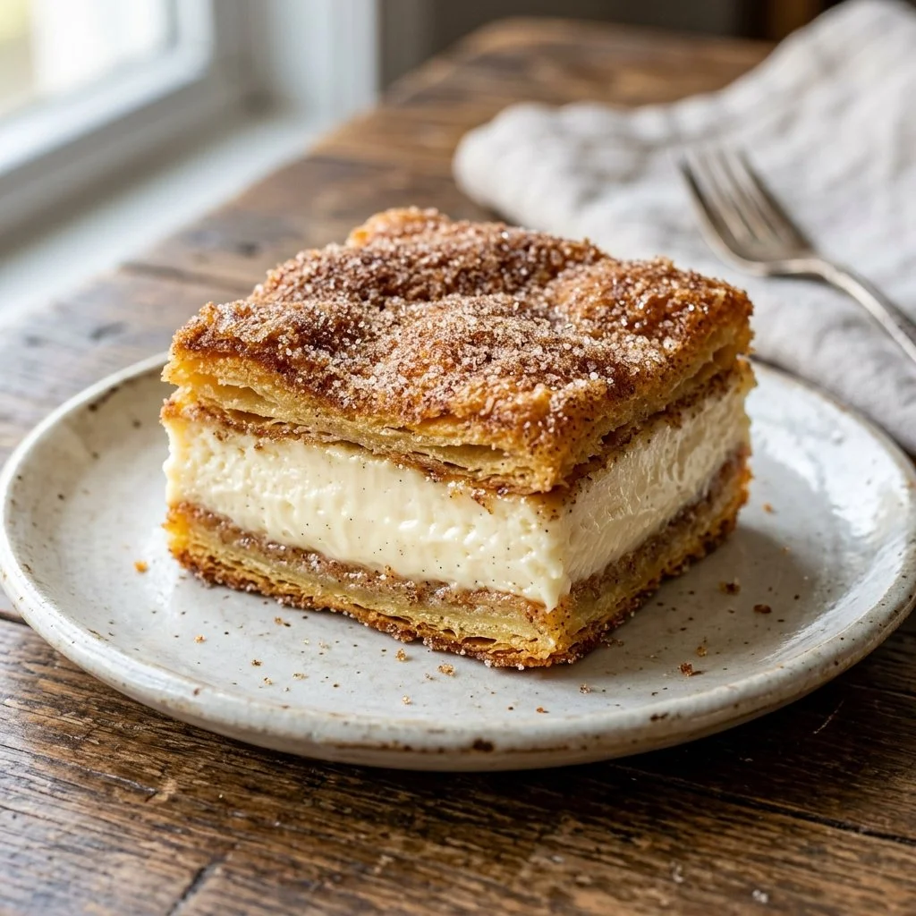 Delicious churro cheesecake bars with a cinnamon sugar topping