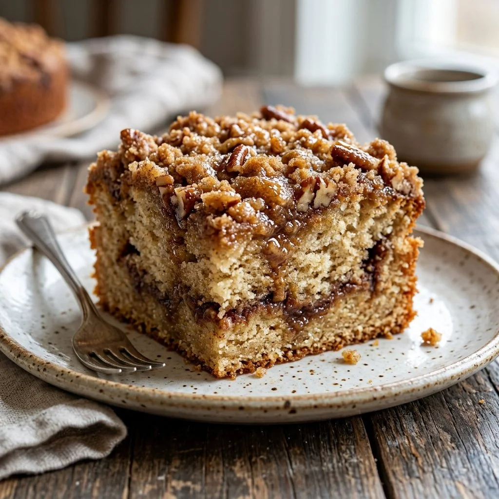 Delicious homemade coffee cake with a crumbly topping