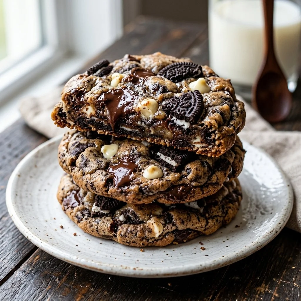 Delicious cookies and cream cookies with chocolate chunks