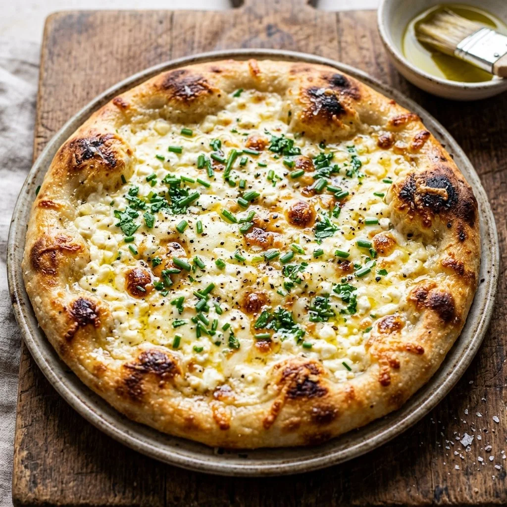 Delicious homemade cottage cheese flatbread topped with herbs