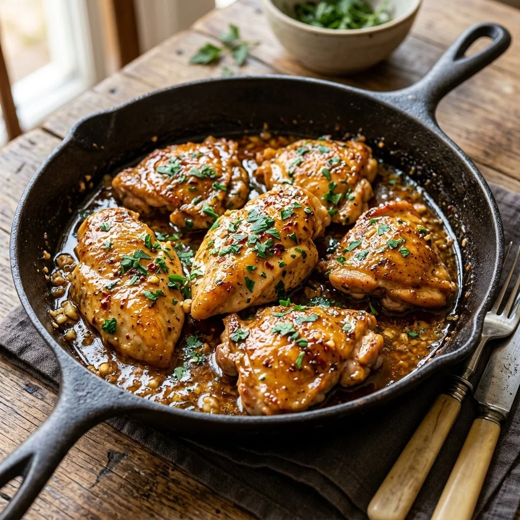 Delicious Cowboy Butter Chicken served with rice and garnished with herbs