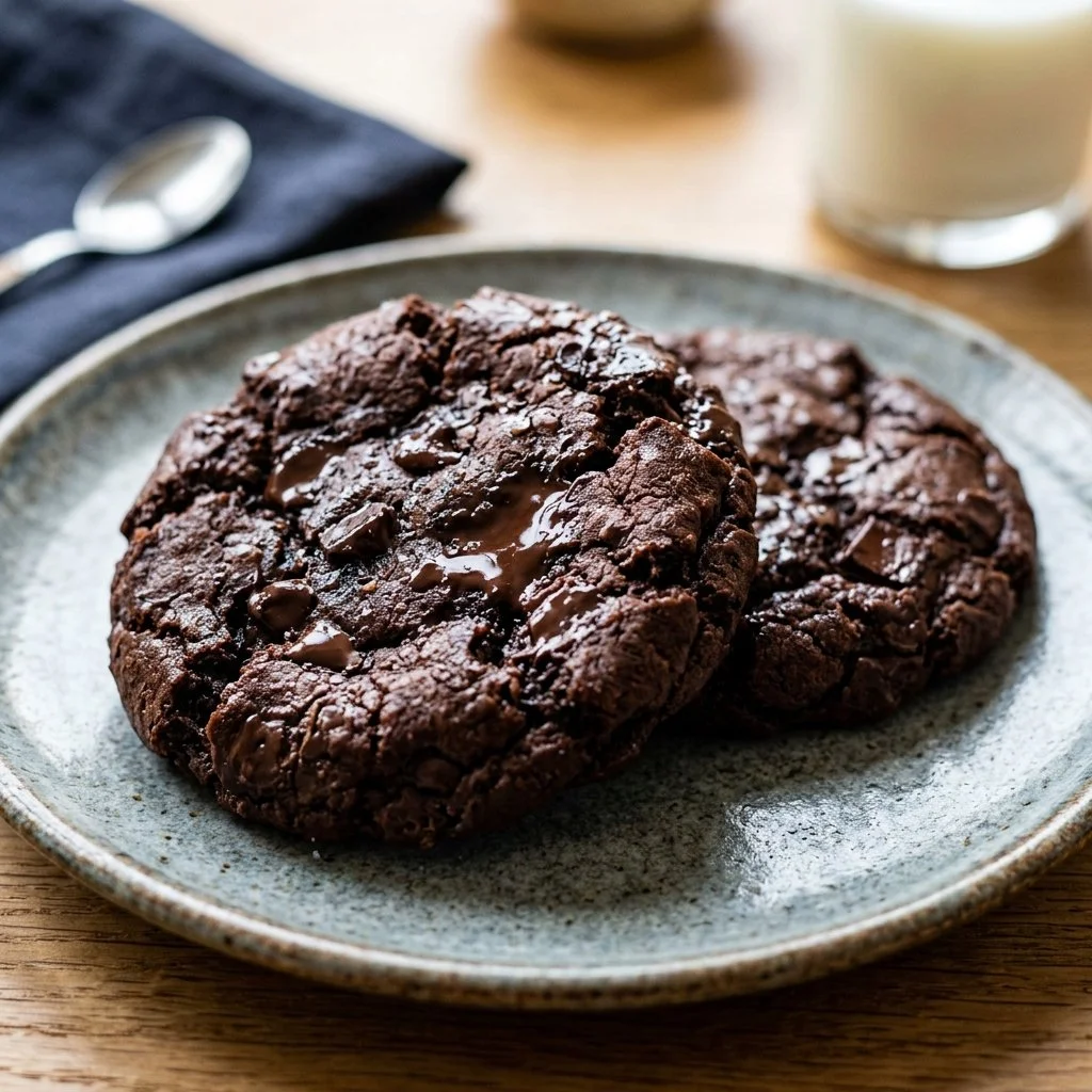 Delicious double chocolate chip cookies fresh out of the oven