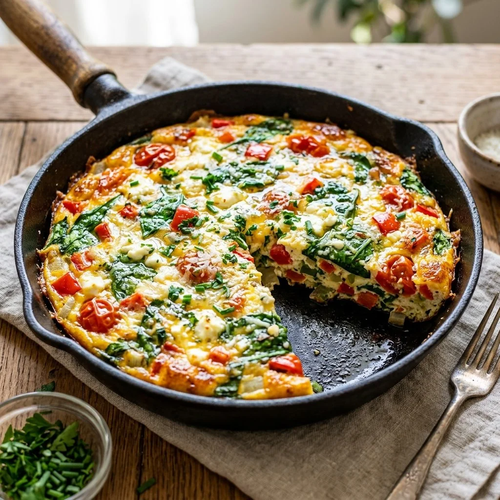 Healthy egg white frittata with vegetables and herbs