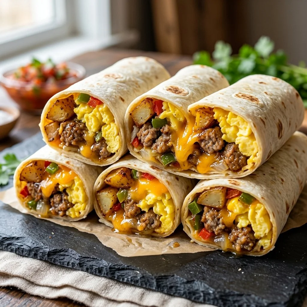 Delicious homemade freezer breakfast burritos ready for quick meals