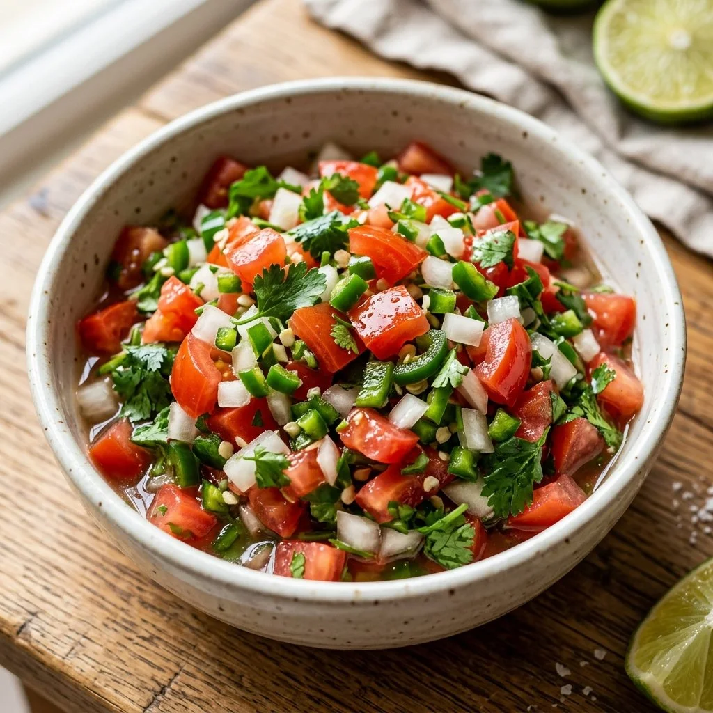 Bowl of fresh Pico de Gallo made with tomatoes, onions, and cilantro
