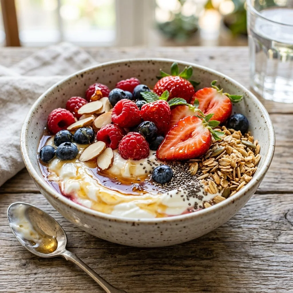 Delicious Greek yogurt bowls topped with fresh fruits and nuts