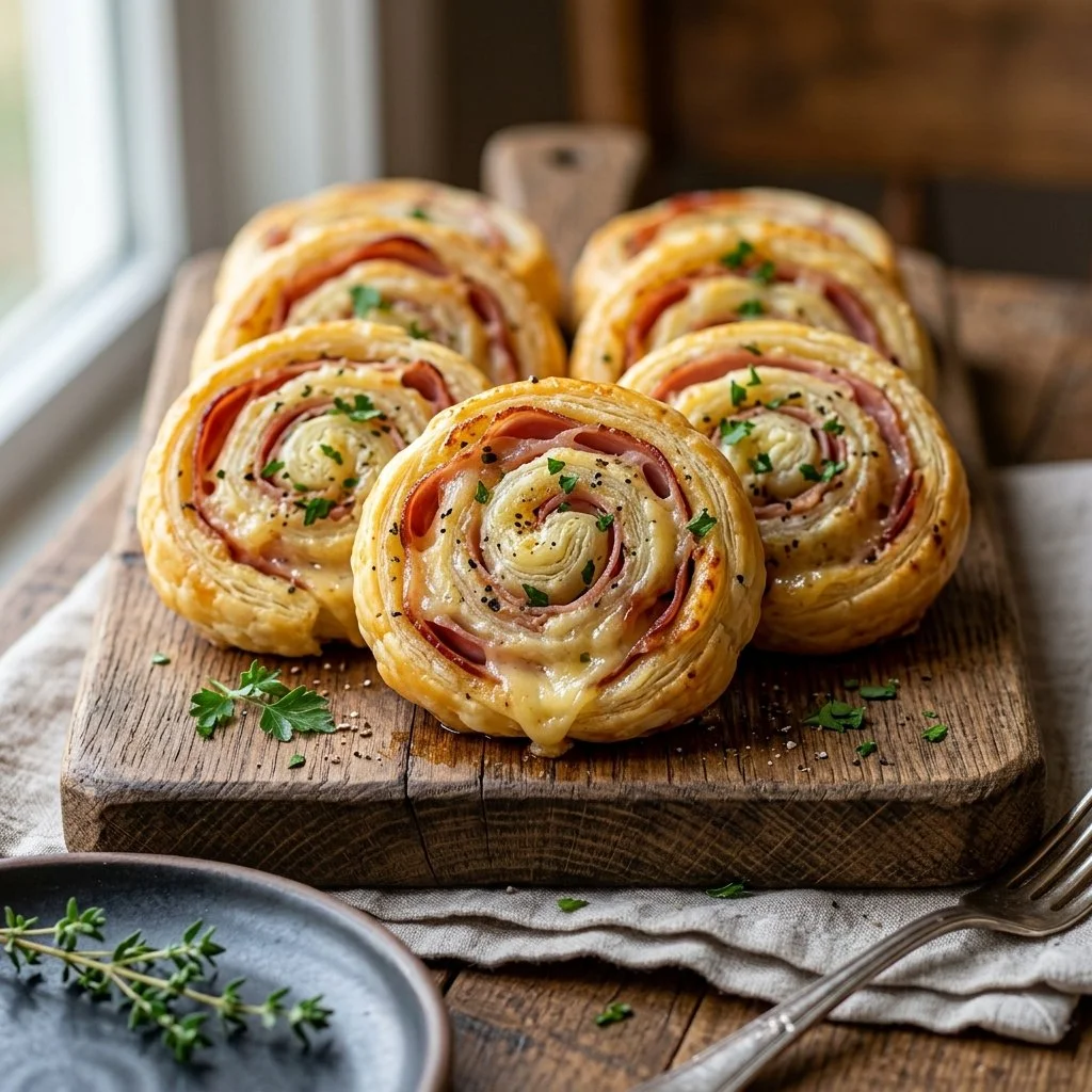 Delicious Ham and Cheese Pinwheels ready for serving.