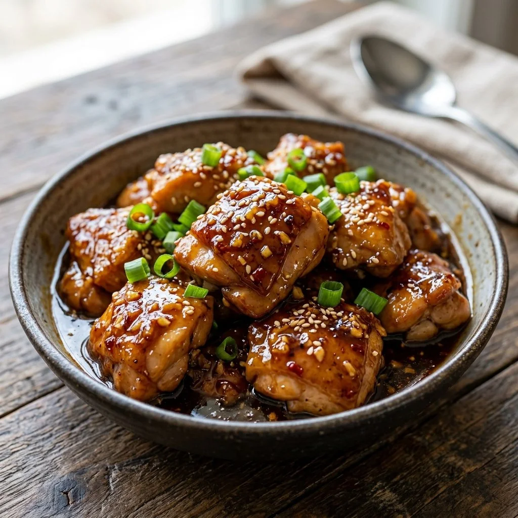 Delicious Honey Garlic Chicken garnished with herbs on a plate
