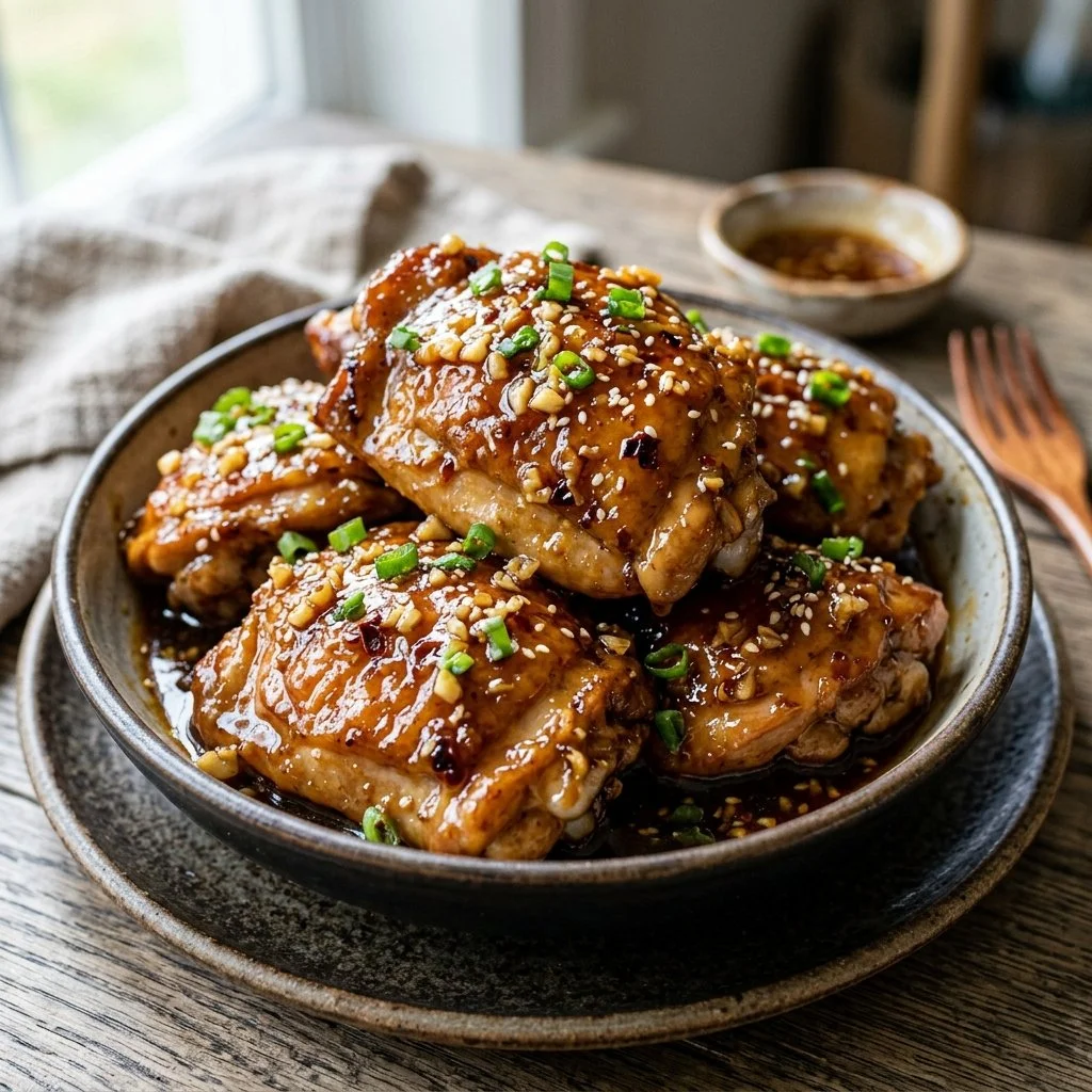 Delicious Honey Garlic Chicken dish garnished and ready to serve