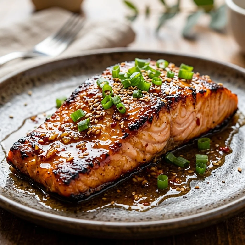 Honey Garlic Salmon cooked with a sweet and savory glaze