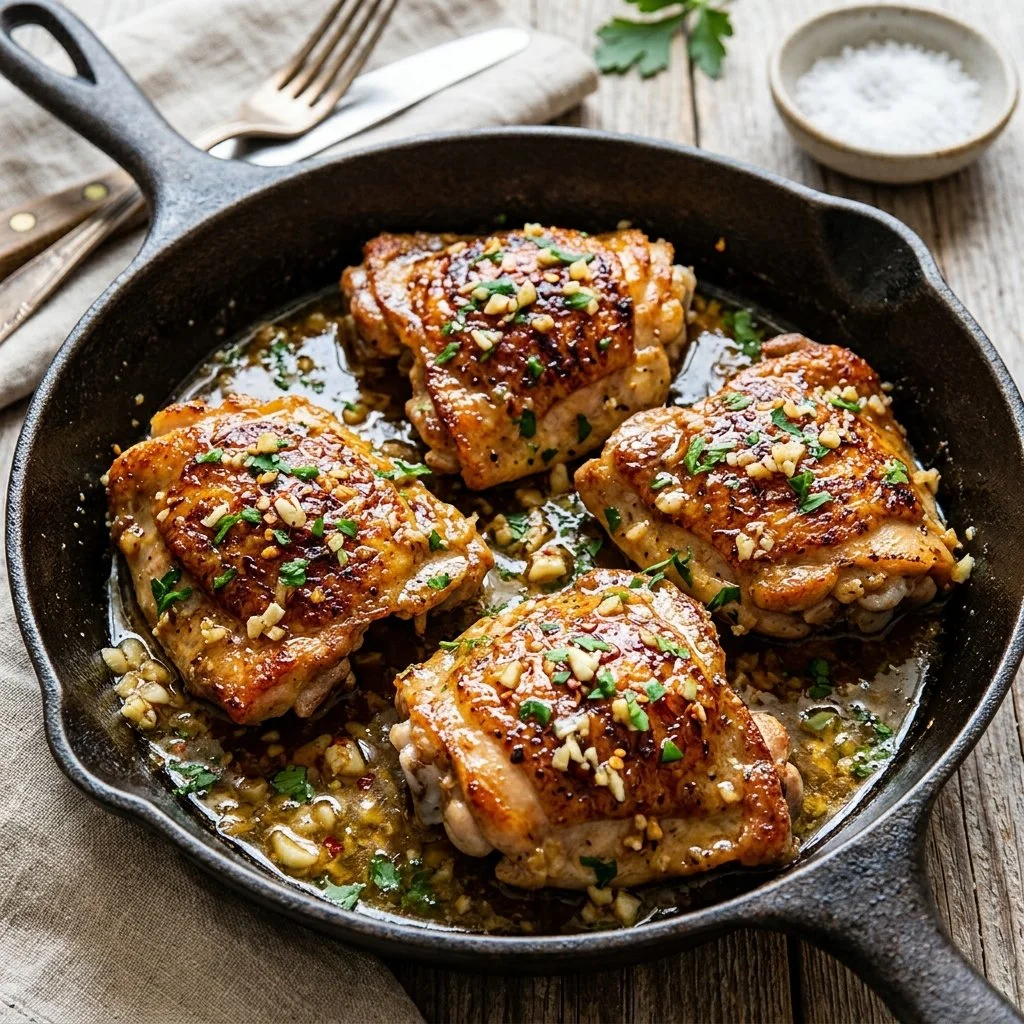 Delicious Keto Garlic Butter Chicken served with herbs and spices