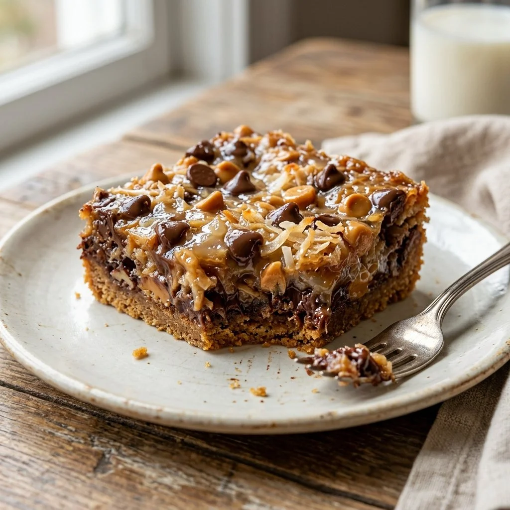 Delicious homemade Magic Cookie Bars with chocolate and coconut layers