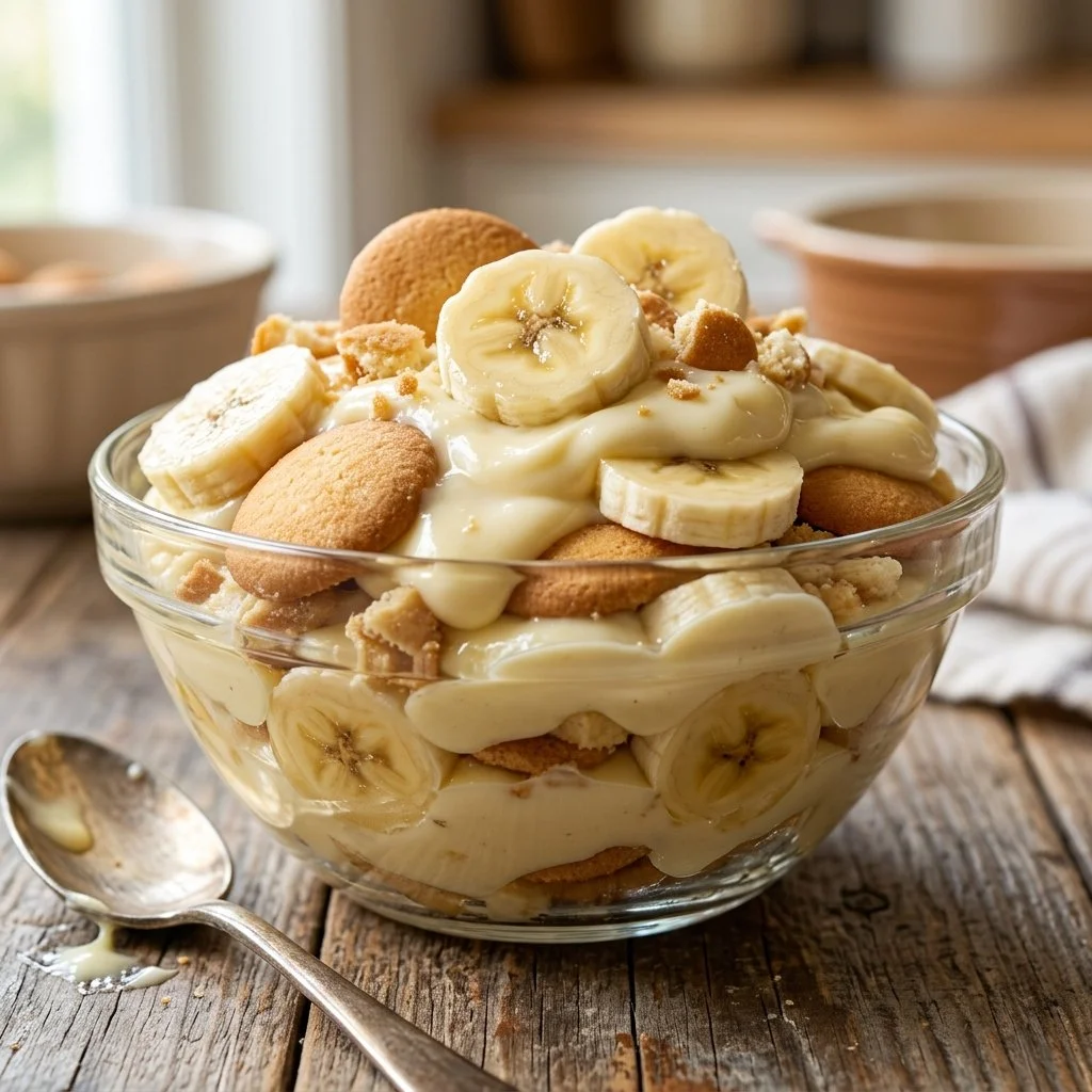 Magnolia Bakery's signature banana pudding dessert with creamy layers and bananas