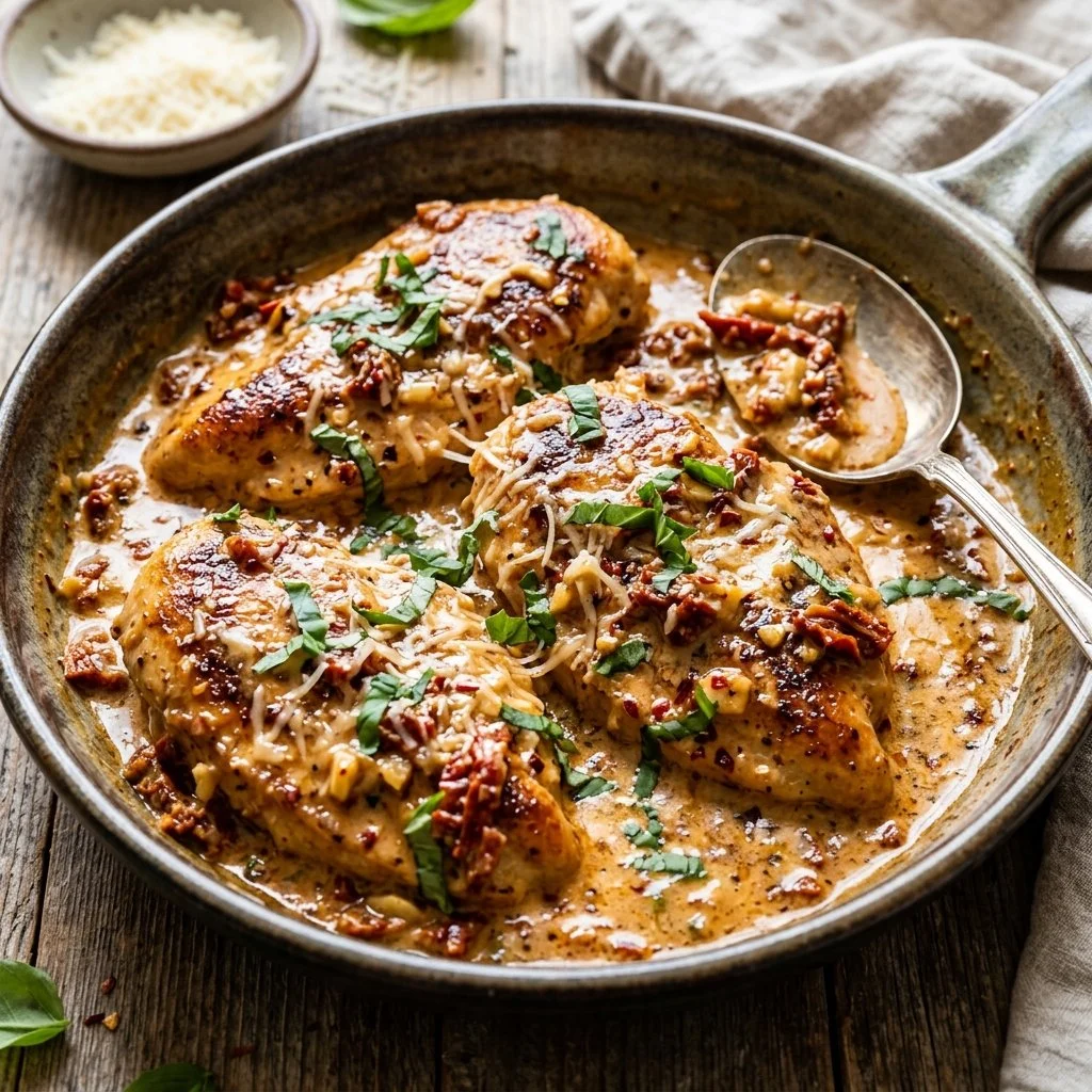 Creamy Marry Me Chicken served on a plate with fresh herbs