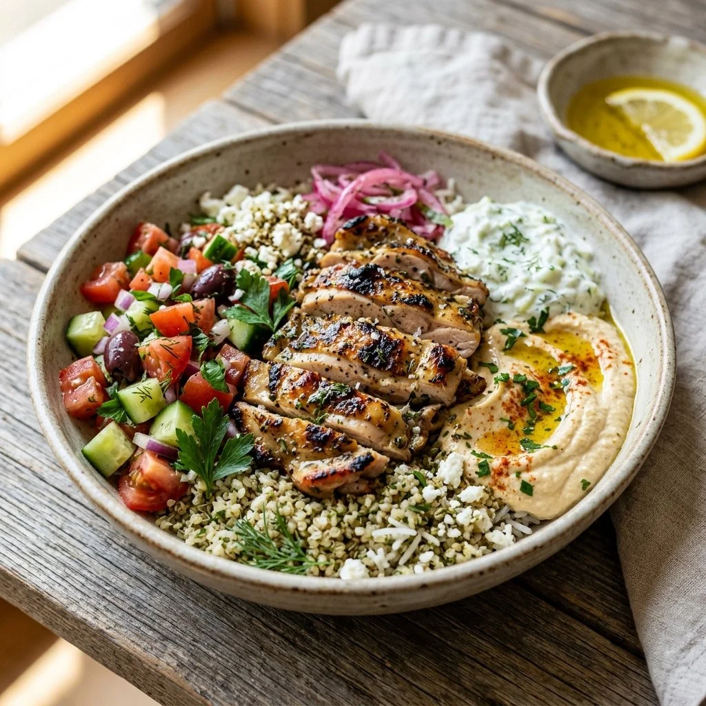 Delicious Mediterranean Chicken Bowls with fresh vegetables and spices