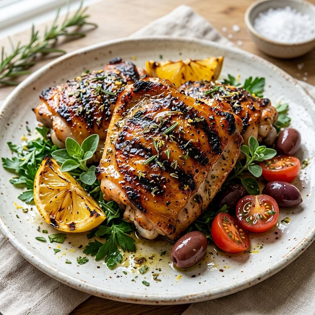 Delicious Mediterranean grilled chicken served with fresh herbs and vegetables