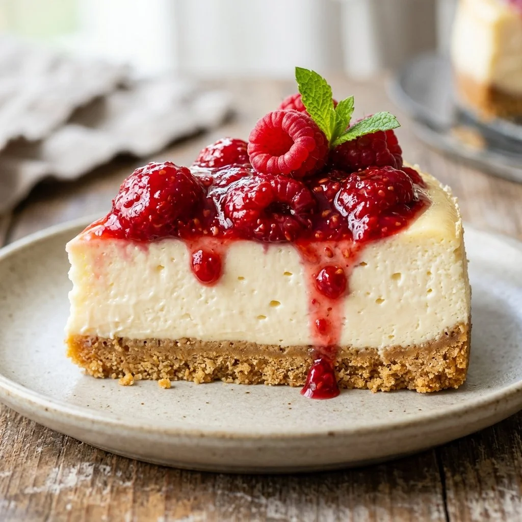 Delicious no-bake cheesecake topped with fresh berries