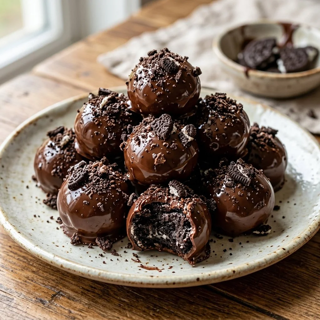 Delicious No-Bake Oreo Balls displayed on a plate