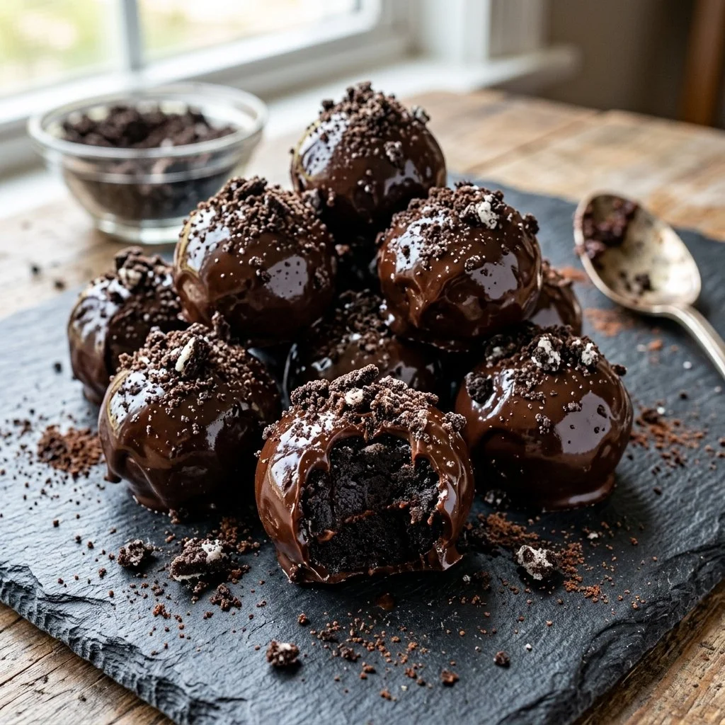 Delicious no-bake Oreo Truffles on a white plate