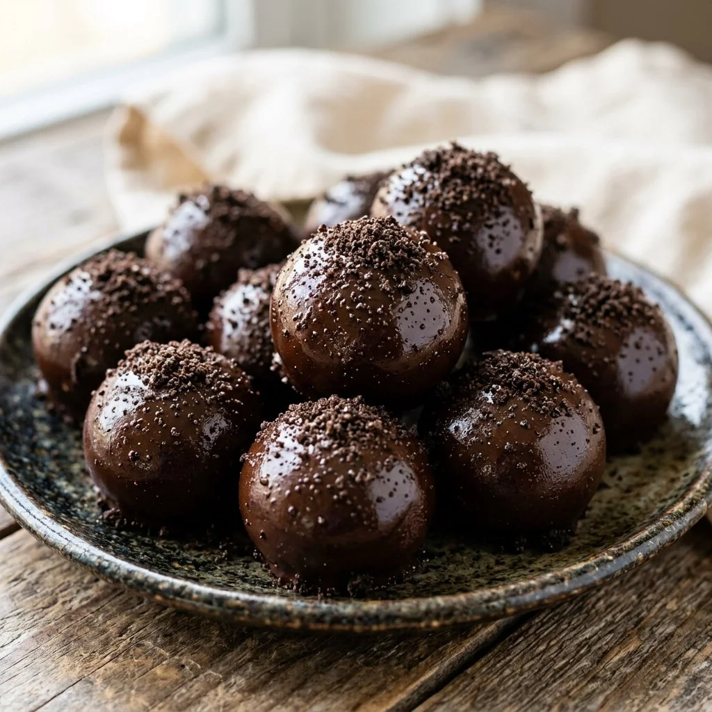 Delicious homemade Oreo Balls covered in chocolate
