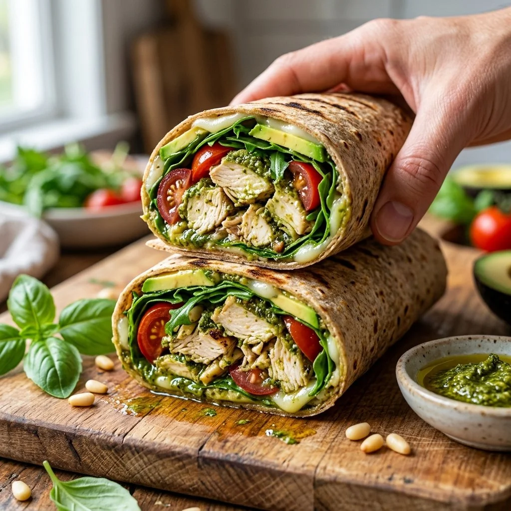 Delicious Pesto Chicken Wraps with fresh ingredients and vibrant flavors