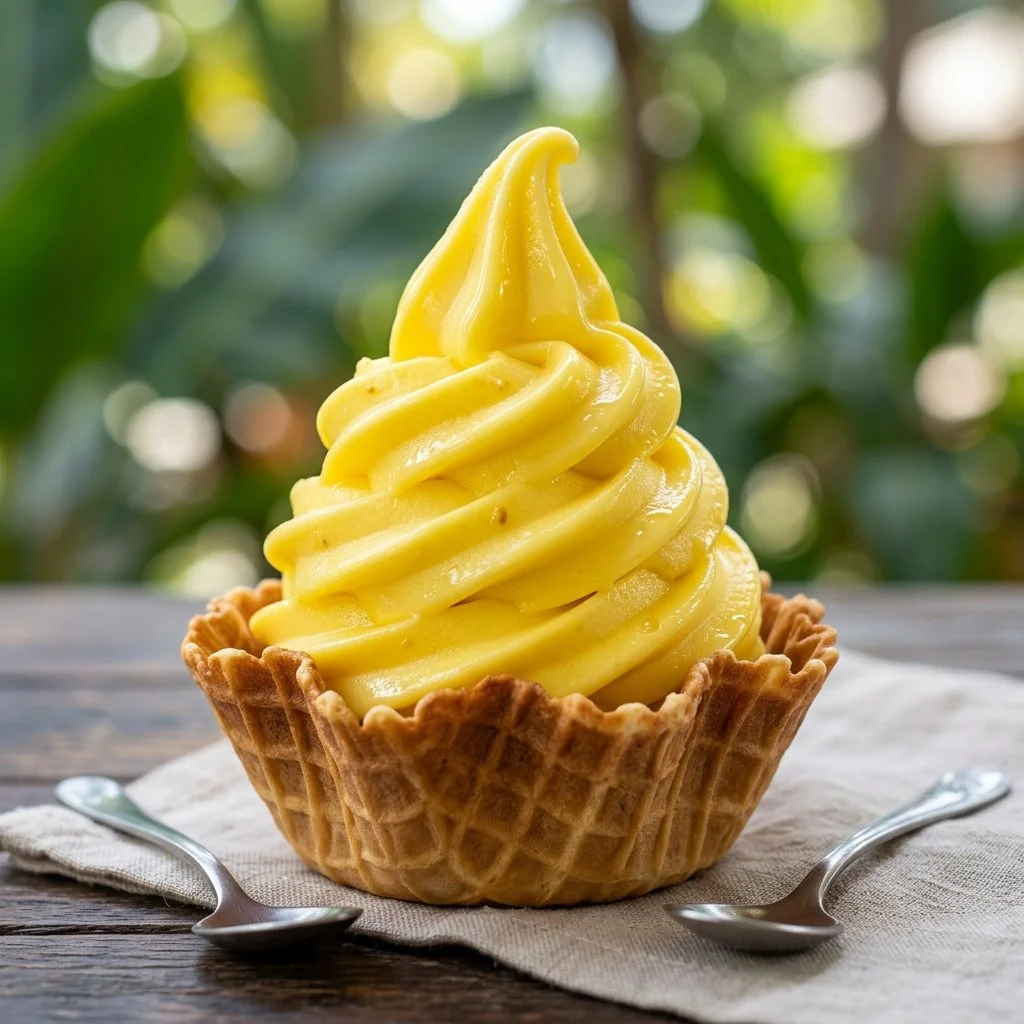 Delicious Pineapple Dole Whip served in a decorative bowl.