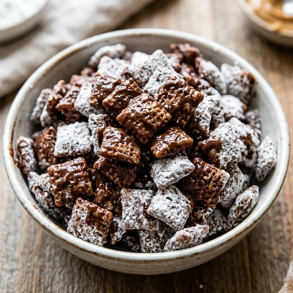 Delicious Puppy Chow served in a bowl for a tasty treat