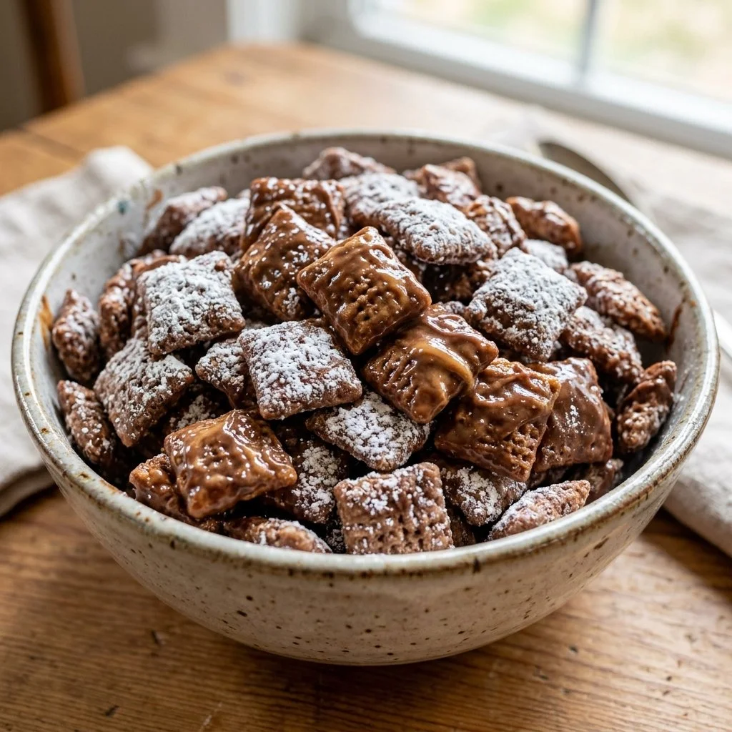 Homemade Puppy Chow recipe with ingredients for a tasty dog treat