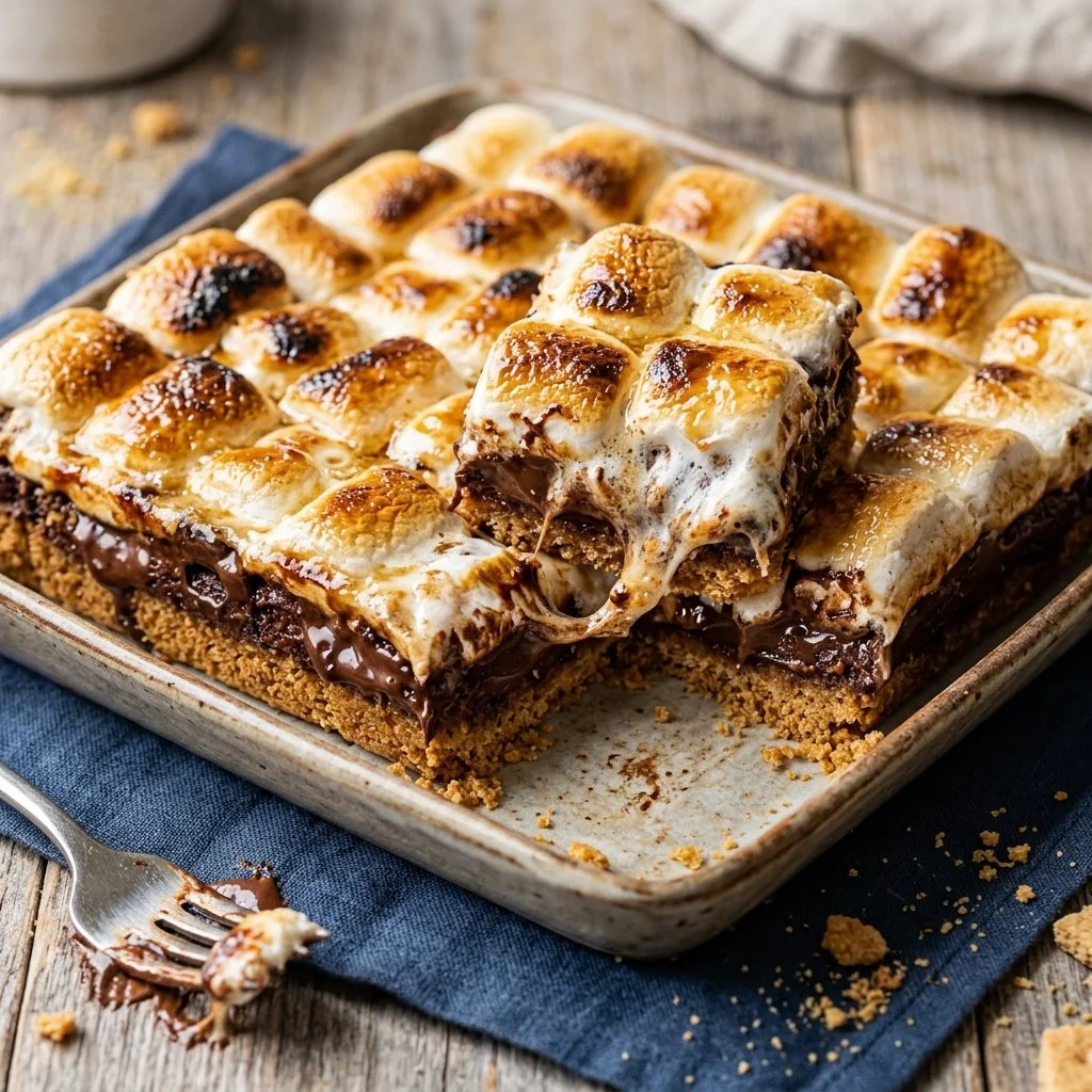 Deliciously layered S'mores Bars with chocolate, marshmallows, and graham crackers
