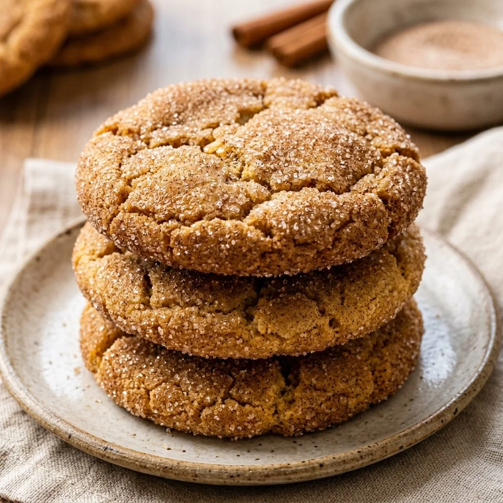 Freshly baked snickerdoodle cookies with cinnamon sugar topping