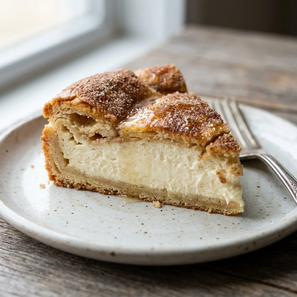 Sopapilla cheesecake dessert topped with cinnamon sugar and drizzled with honey