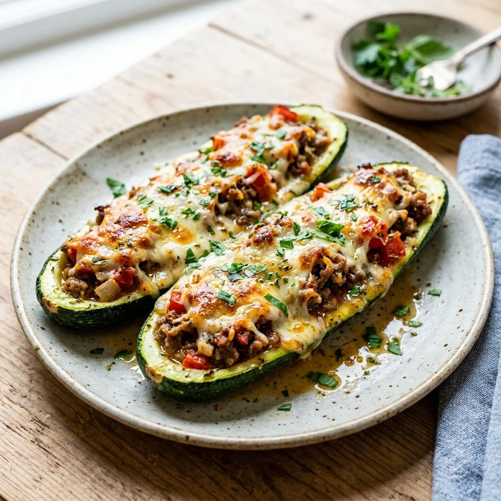 Delicious stuffed zucchini boats filled with savory ingredients and herbs