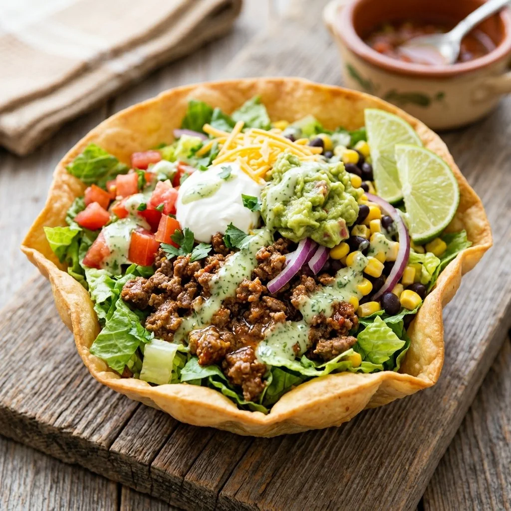 Delicious taco salad with fresh ingredients served in a bowl