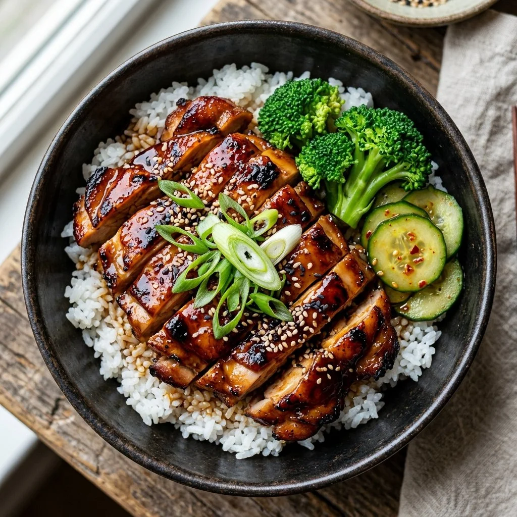 Delicious teriyaki chicken bowls with vegetables and savory sauce