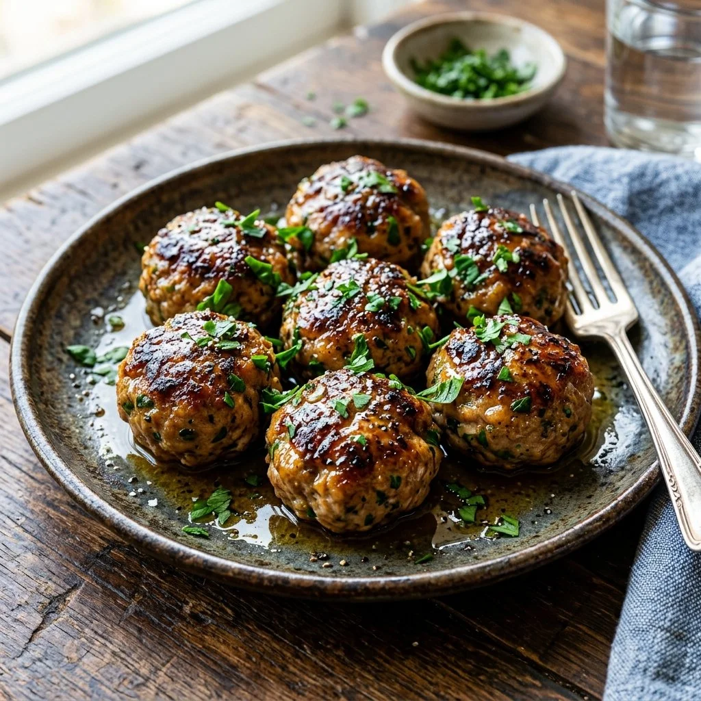 Bowl of tasty turkey meatballs made with ground turkey served with marinara sauce