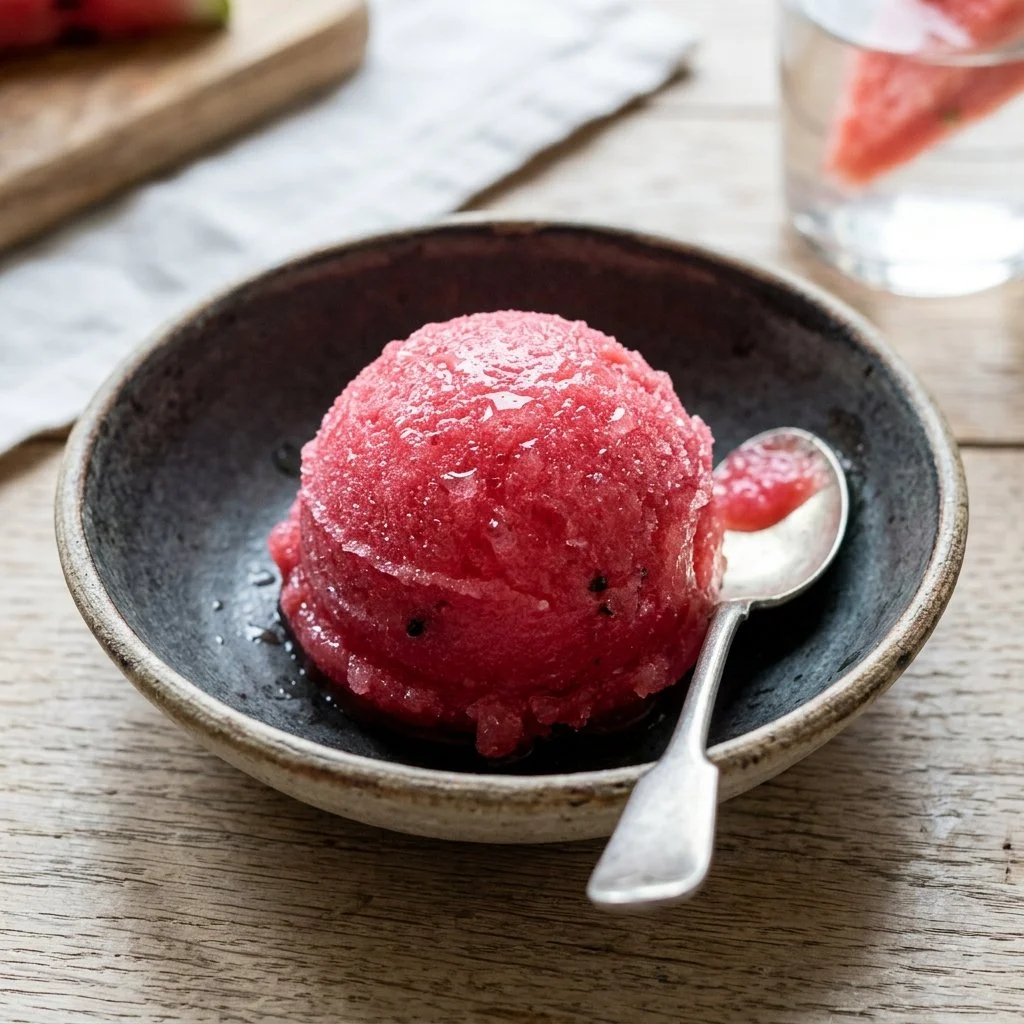 Delicious and refreshing watermelon sorbet served in a bowl