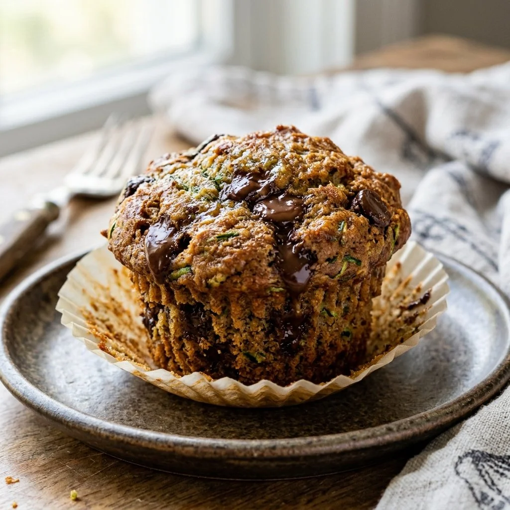 Zucchini chocolate chip muffins fresh out of the oven.